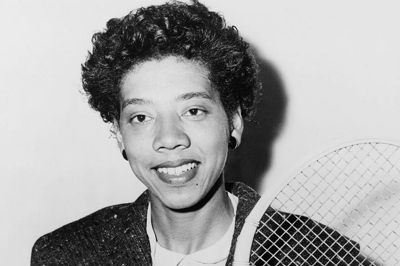 Althea Gibson holding racket