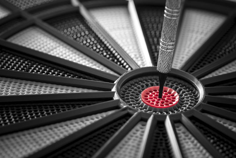 Centre of dart board