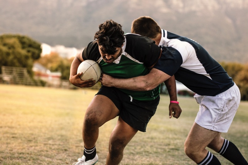 Rugby players in action