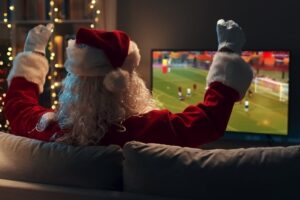 Santa watching sports
