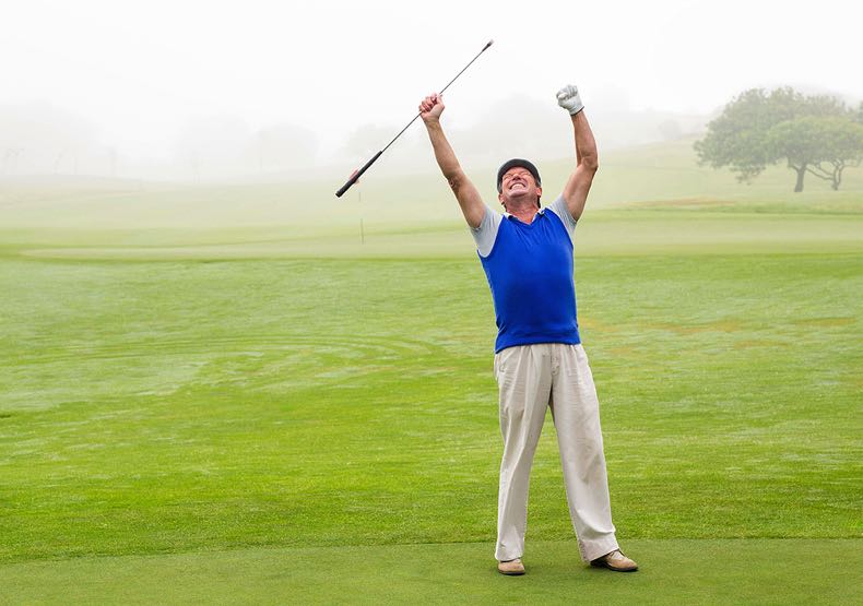 Excited golfer getting an eagle