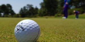 Golf course ball close up