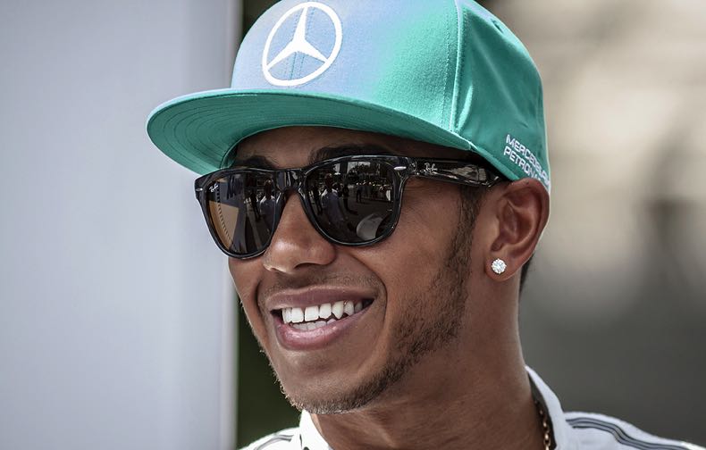 Hamilton wearing Mercedes cap