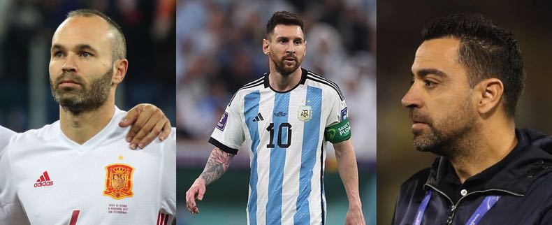 Andrés Iniesta, Lionel Messi, and Xavi Hernandez