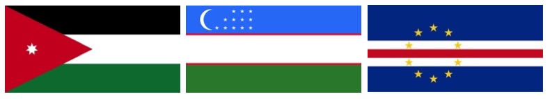 Flags of Jordan, Uzbekistan, and Cape Verde