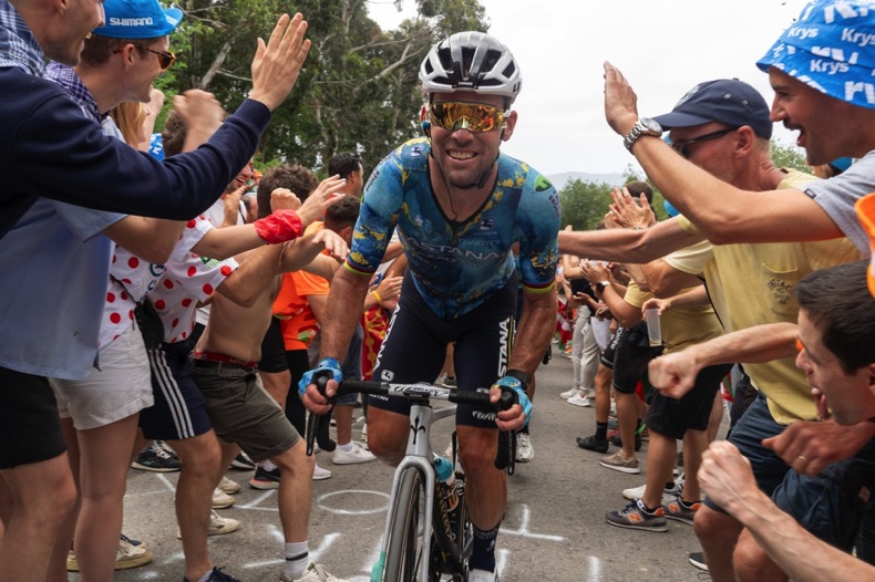 Tour de France cyclist being cheered on