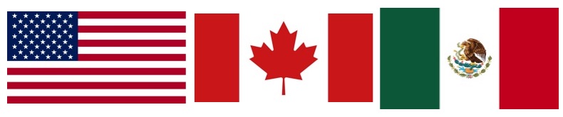 Flags of host countries, USA, Canada and Mexico